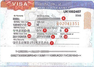 South-Korea Visa example